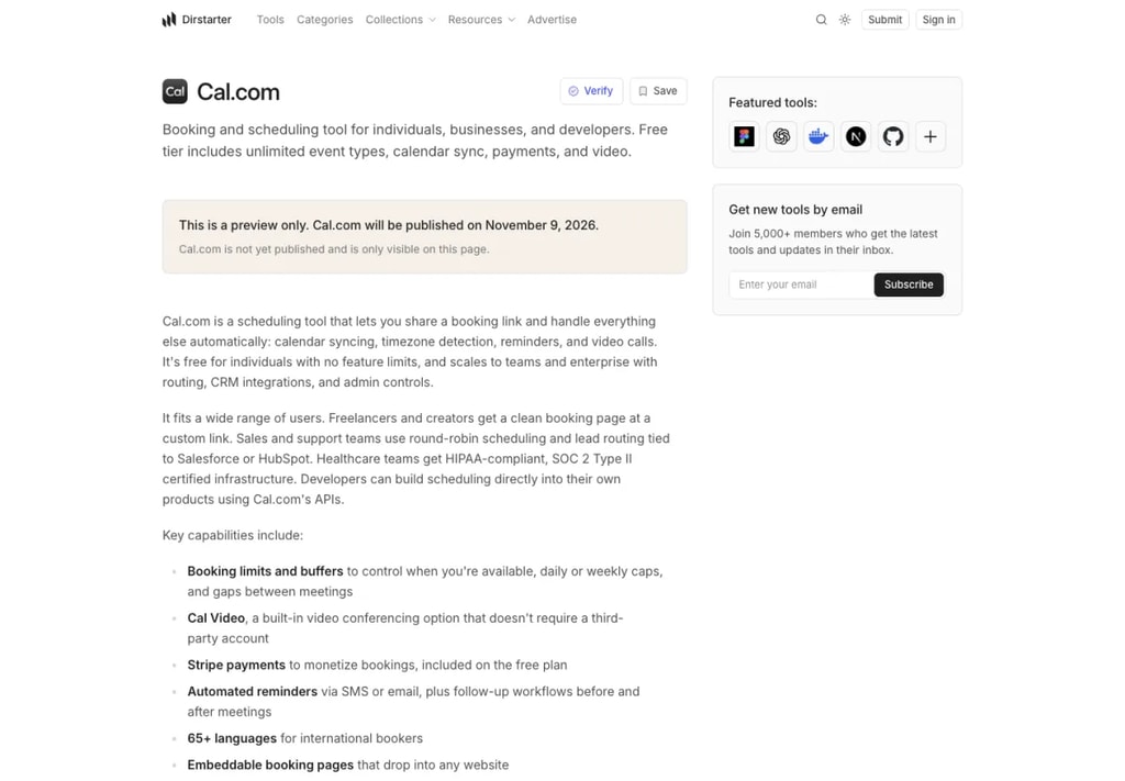 The Cal.com listing the agent created, shown as a scheduled preview