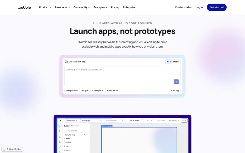 Bubble homepage
