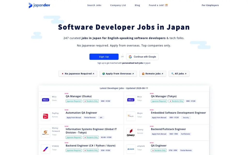 Japan Dev, a niche job board for tech jobs in Japan