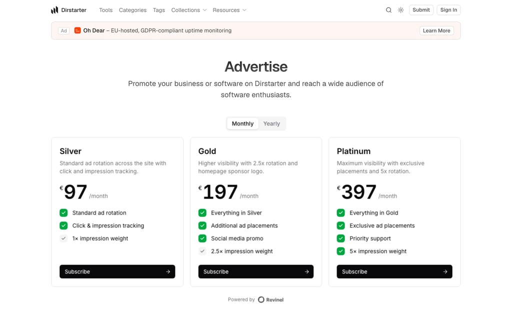 Advertise page powered by Revinel