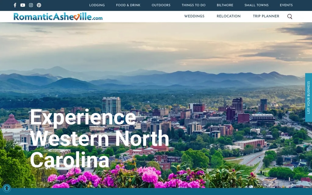 RomanticAsheville.com travel guide homepage for Asheville, North Carolina