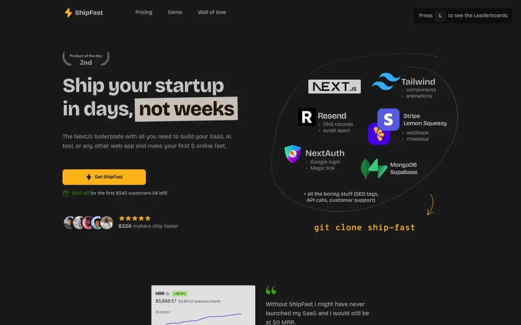 ShipFast landing page