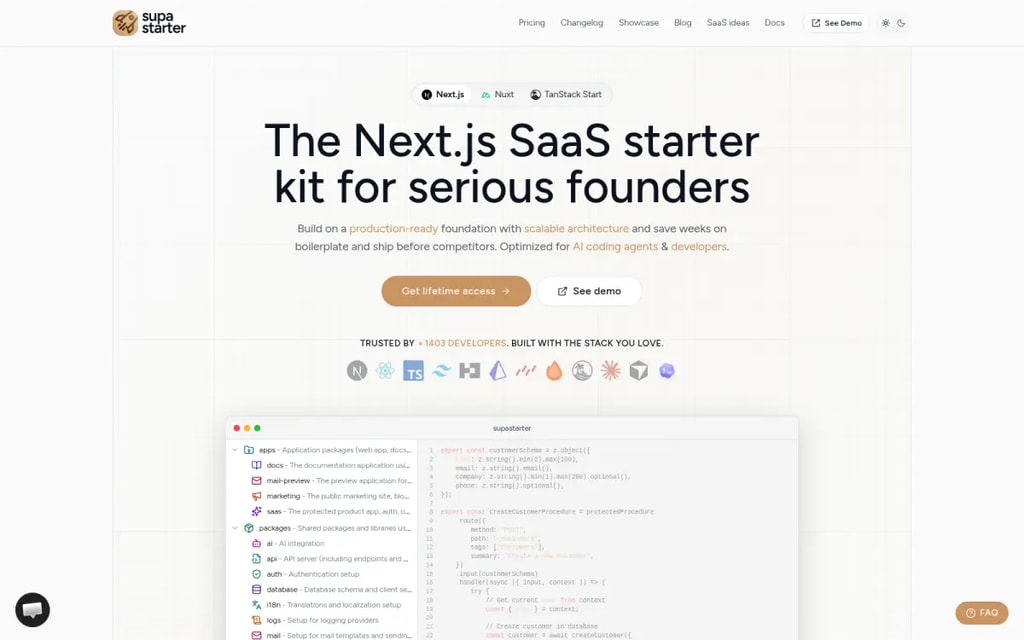 supastarter homepage