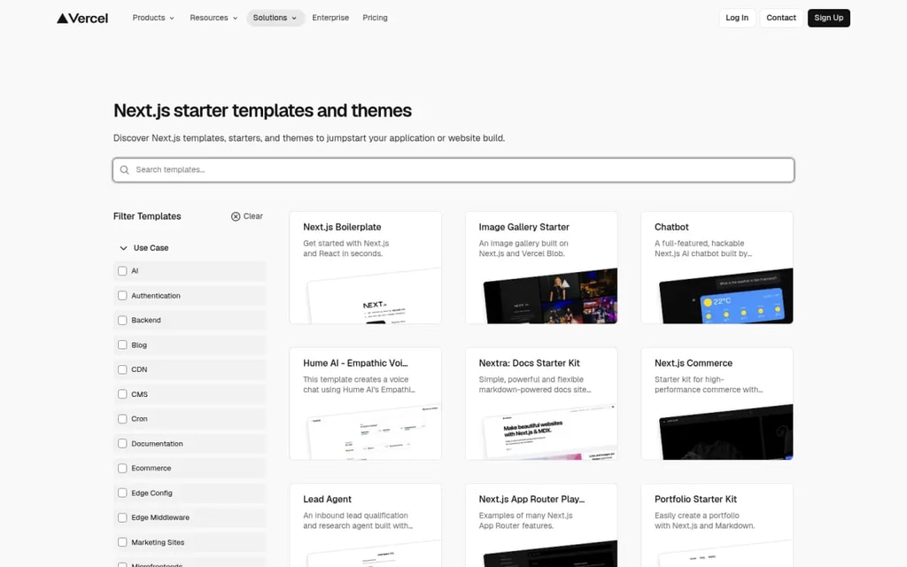 Vercel Next.js templates gallery