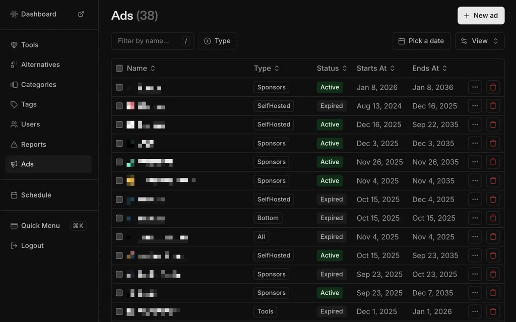 Admin ads management