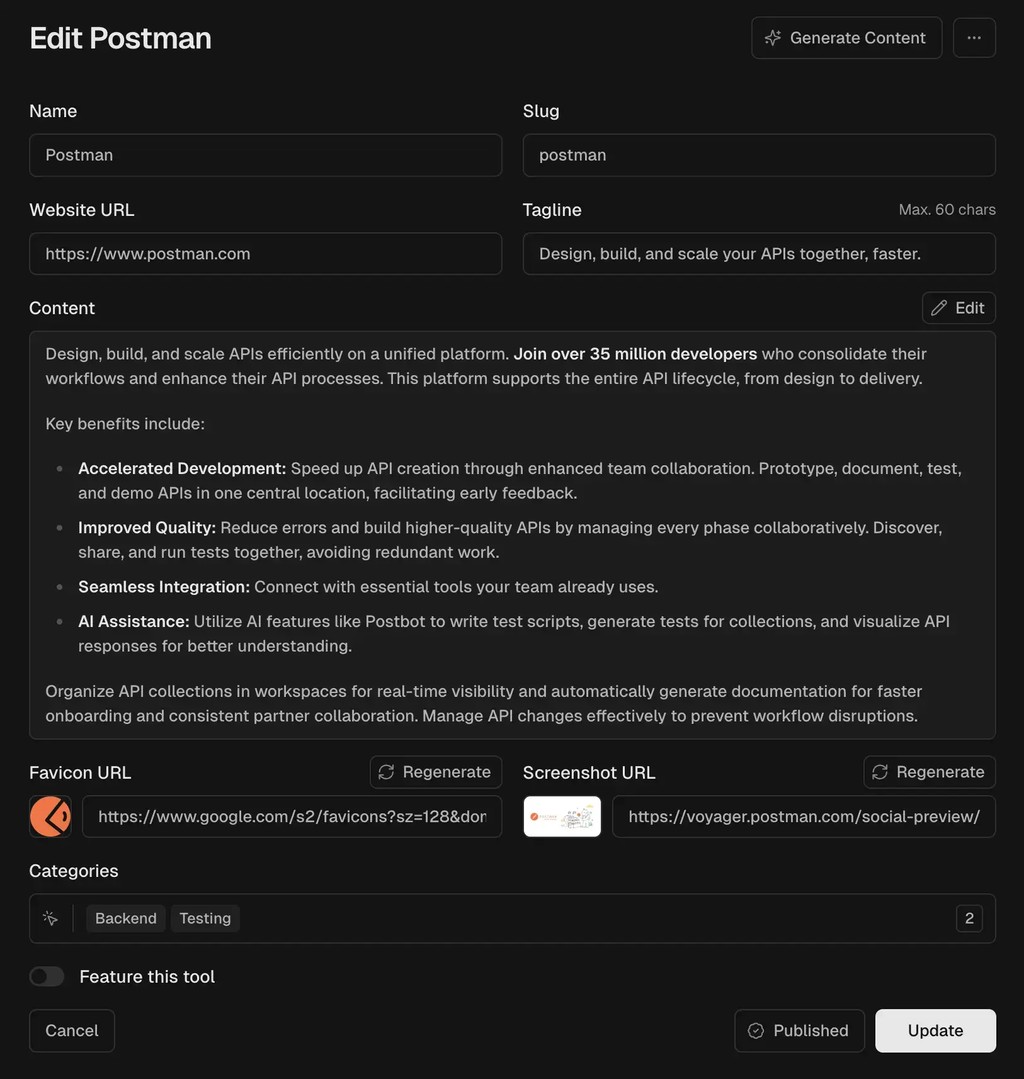 Generate content popup