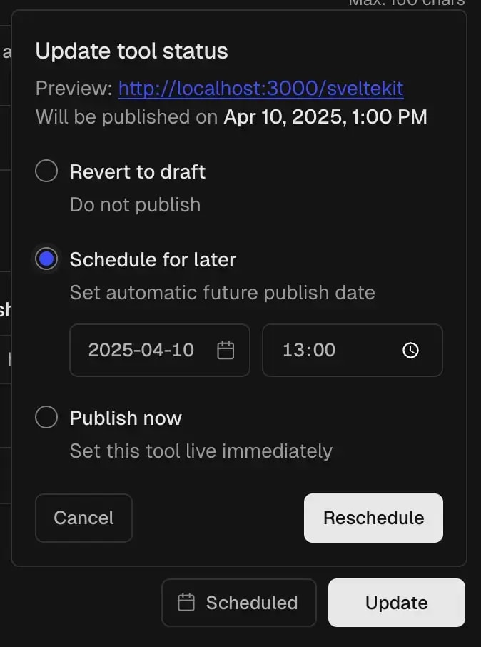 Schedule content popup